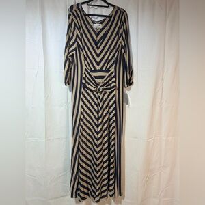 Liz Lange Navy and Beige Chevron Maxi Dress